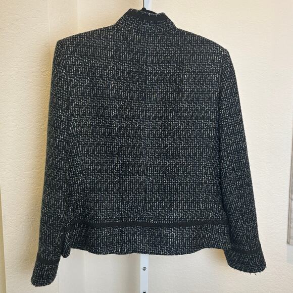 Tahari Tweed Black Womens ASL Arthur S Levine Jacket Zip Academia Classic SZ 12 - Picture 2 of 7